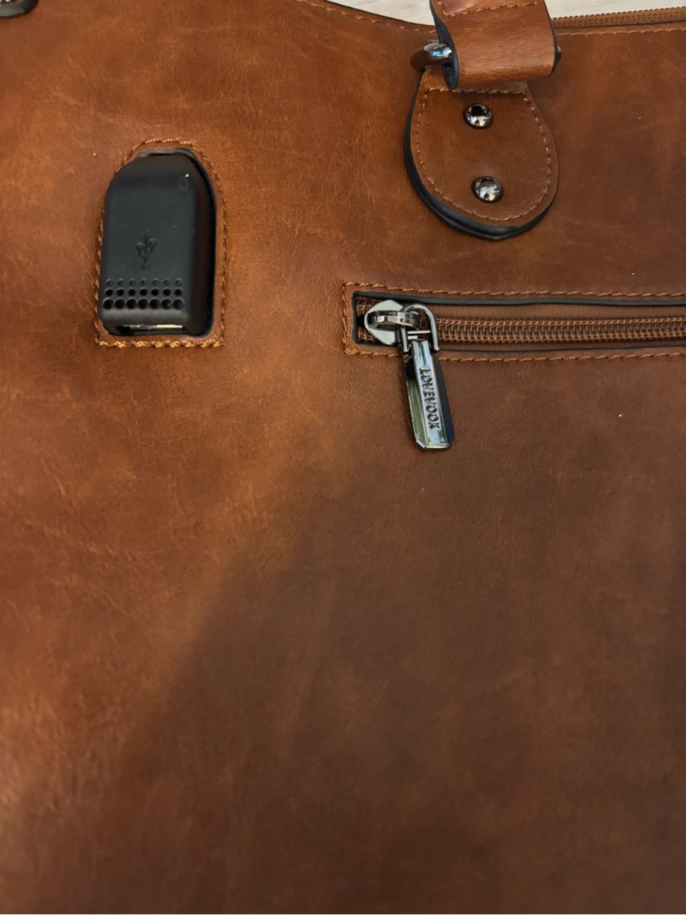 LOVEVOOK Brown Faux Leather Laptop Tote Work Bag USB Charging Port - Picture 7 of 12